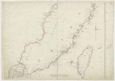 Kaart van een gedeelte der Chineese Zee en Kust, van Punta Lampa cao tot de Overveens Eilanden, het Eiland Formosa enz. Hierop komt mede voor de rivier van Canton, van den mond tot Fangsucis
