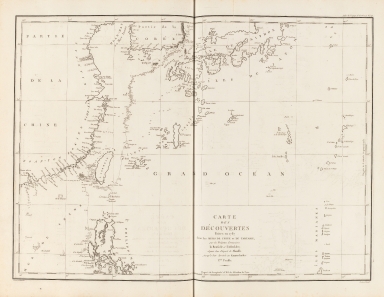 Carte des découvertes faites en 1787 dans les mers de Chine et de Tartarie : par les frégates françaises la Boussole et l'Astrolabe, depuis leur départ de Manille jusqu'à leur arrivée au Kamtschatka