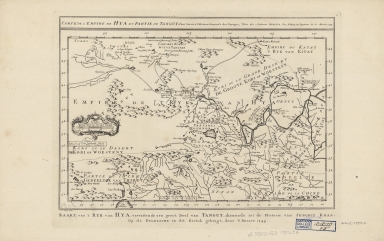 Carte de l'empire de Hya et partie de Tangut : pour servir a l'Histoire générale des voyages = Kaart van Ryk van Hya, vervattende een groot deel van Tangut : dienende tot de Historie van Jenghiz Khan