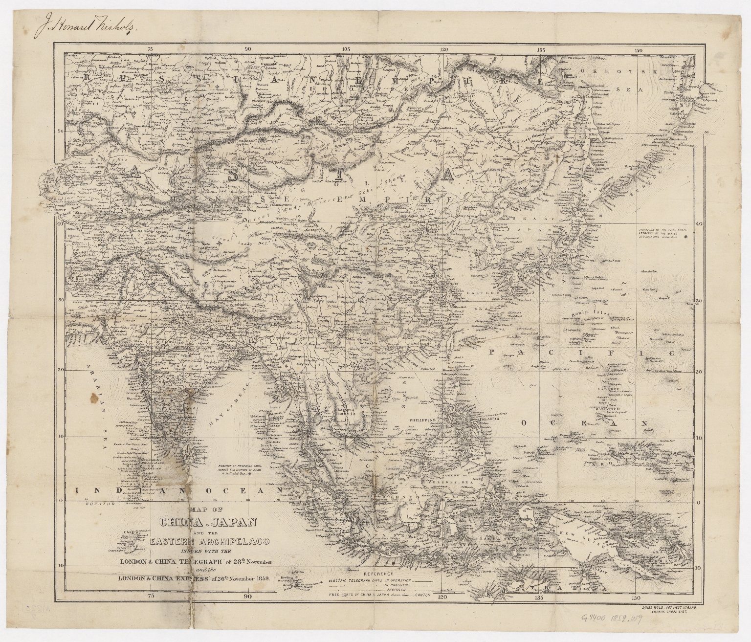 Map of China, Japan and the eastern archipelago : issued with the London & China Telegraph of 28th November and the London & China Express of 26th November 1859