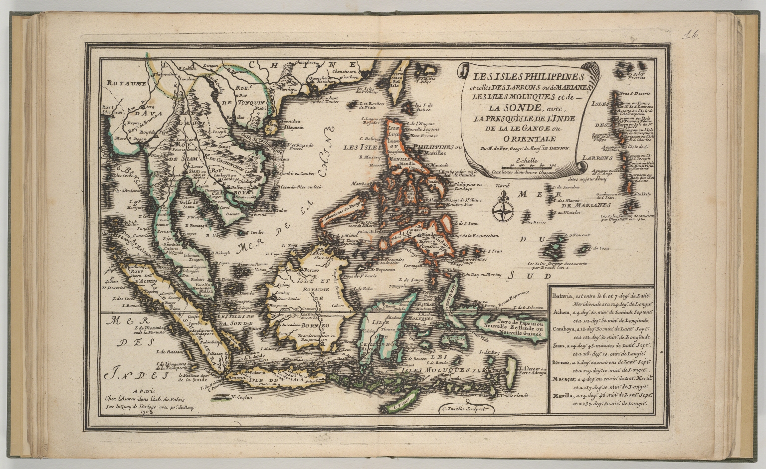 Les Isles Philippines et celles des Larrons ou de Marianes, les Isles Moluques et de la Sonde, avec, la presqu'isle de l'Inde de là le Gange ou Orientale