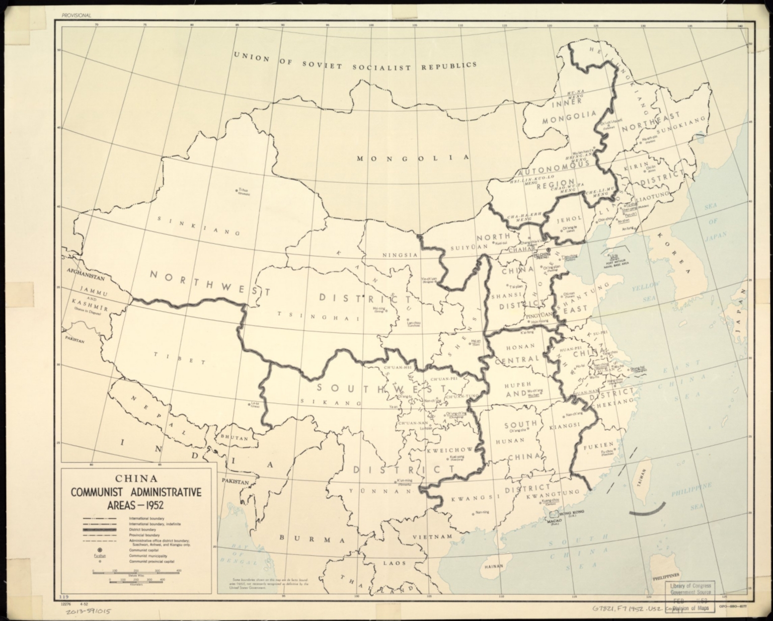 China, communist administrative areas 1952
