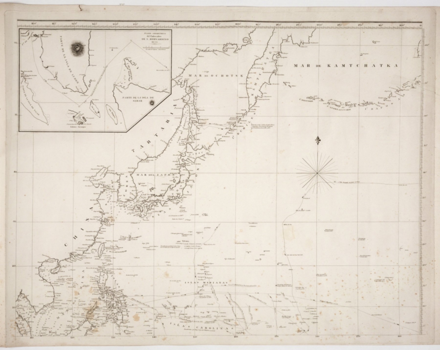 Map of the western Pacific ocean and the Asiatic coast