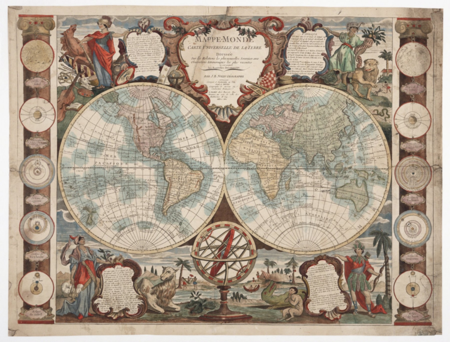 Mappe-monde : carte universelle de la terre, dressée sur les relations les plus nouvelles, soumises aux observations astronomiques les plus recentes ou sont marquées les nouvelles découvertes