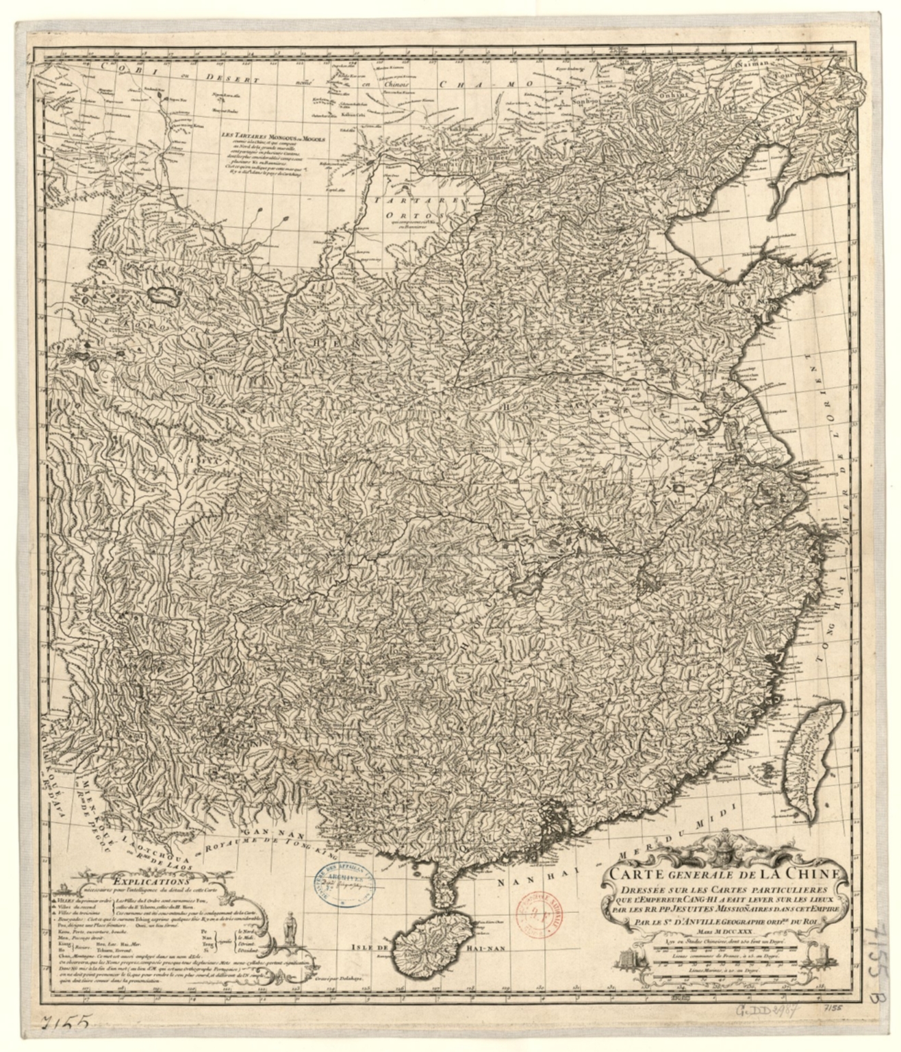 Carte generale de la Chine : dressée sur les cartes particulieres que l'Empereur Cang-hi a fait lever sur les lieux par les RR. PP. Jesuites mission[n]aires dans cet Empire